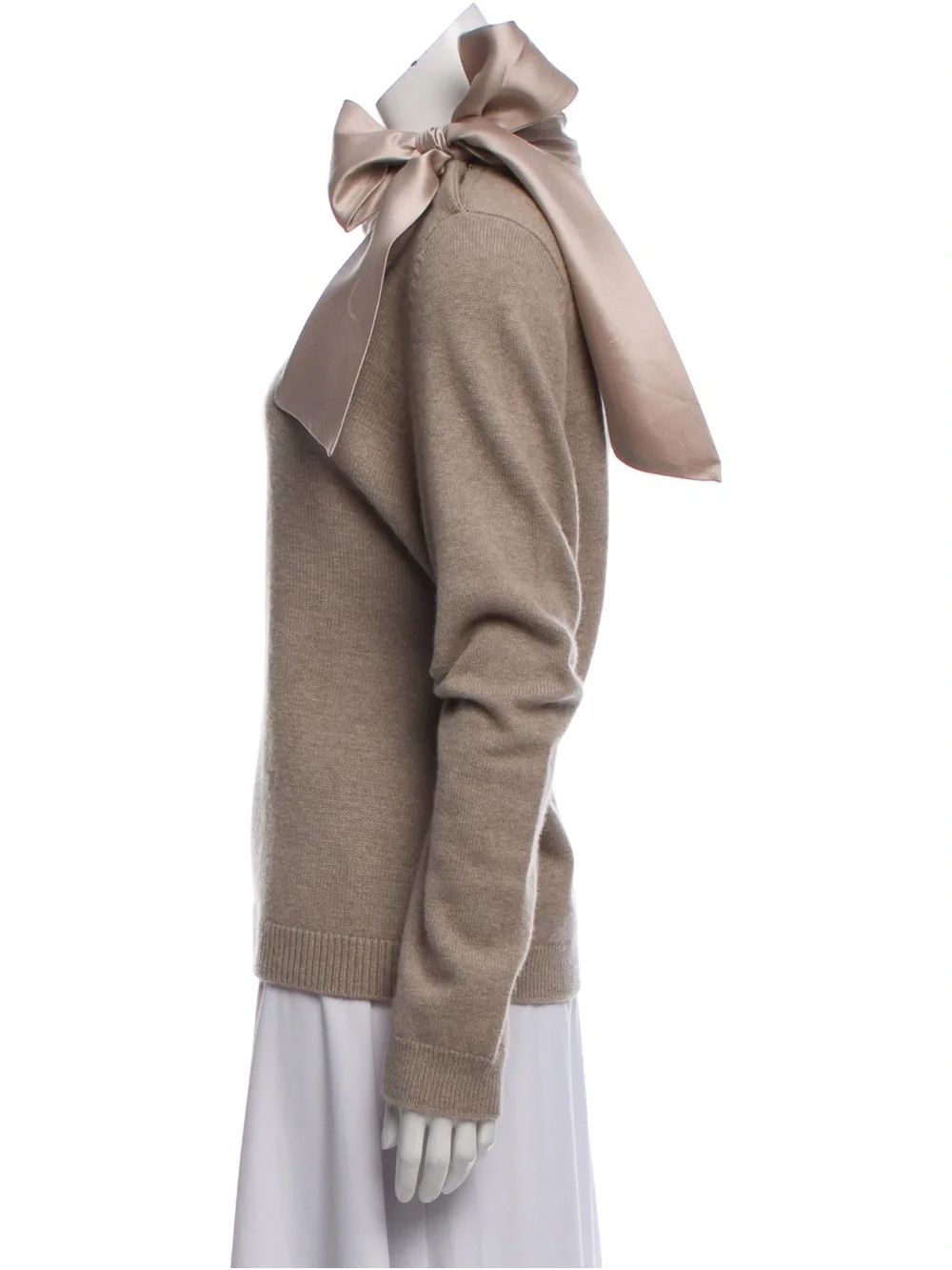 Tory Burch Taupe Scarf-Neck Wool Blend Sweater